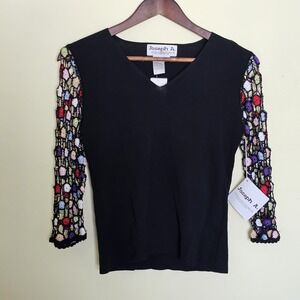 Joseph A Womens S Whimsygoth Y2K Deadstock Long Sleeve Shirt Crochet Sleeve